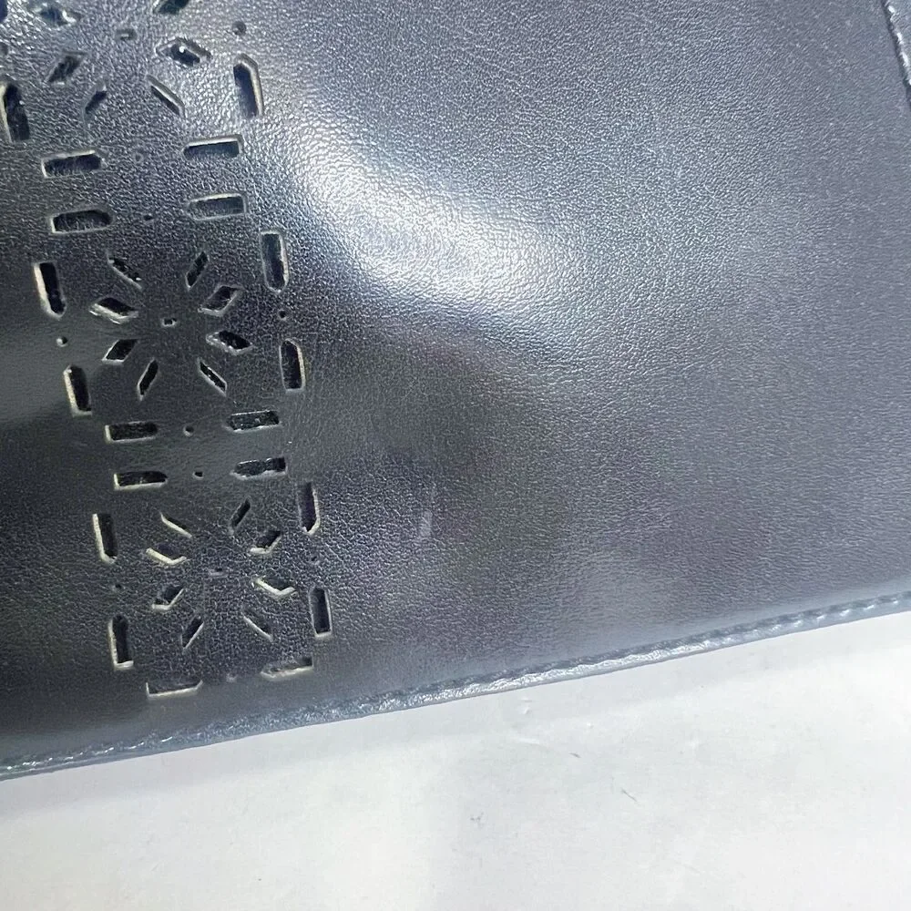 Vintage Mondani Black Leather Shoulder Bag Structured Laser Cut Purse - Picture 11 of 11